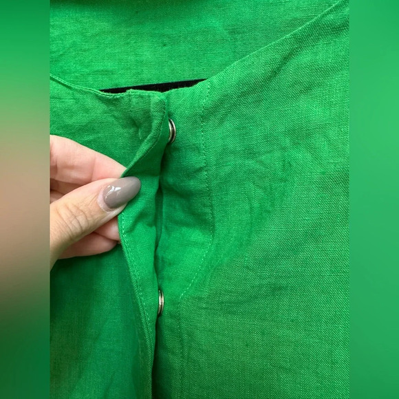 Fanm Mon 100% Linen Weave Snap Placket Short Flutter Sleeves Dress Size Medium M - Picture 6 of 12